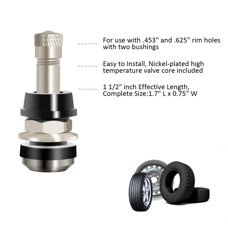 Ketofa TR-416 Metal Tire Valve Stems, Outer Mount Fits 0.453" & 0.625" Rim Holes Long 1 1/2", Silver (8 Pcs) - Image 2